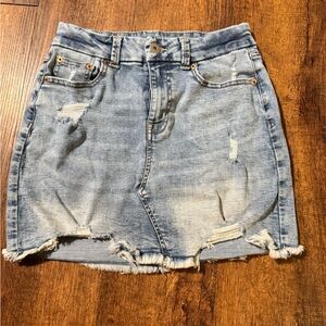 No Boundaries Light Blue Distressed Denim Mini Skirt